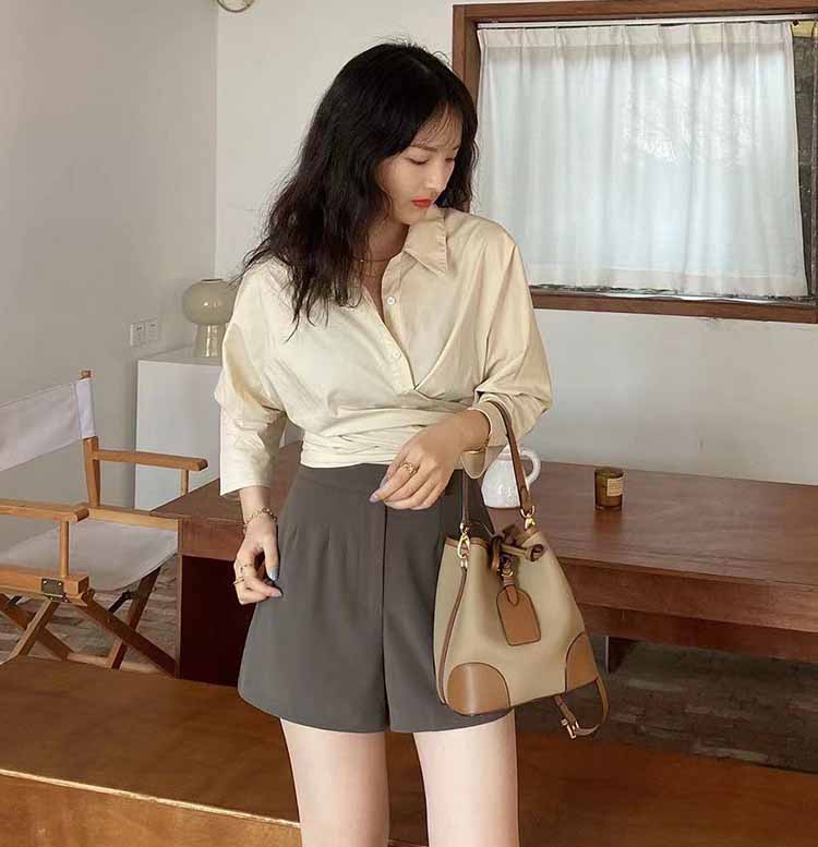 Cowhide Drawstring Bucket Bag