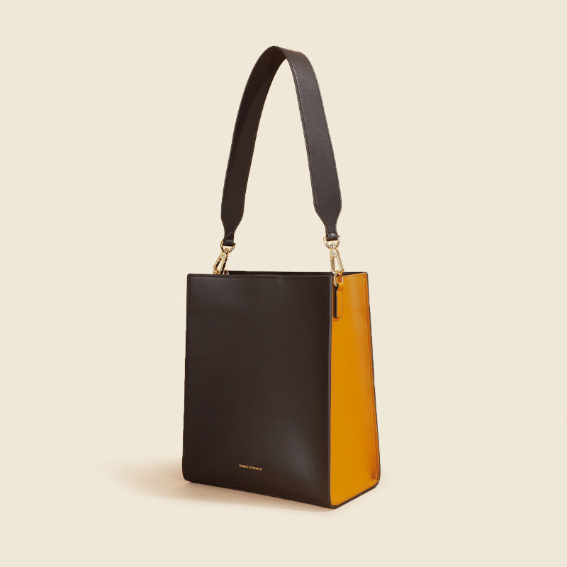 Contrast Color Leather Shoulder Bag