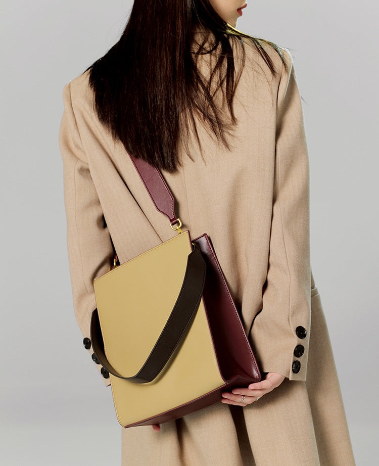 Contrast Color Leather Shoulder Bag