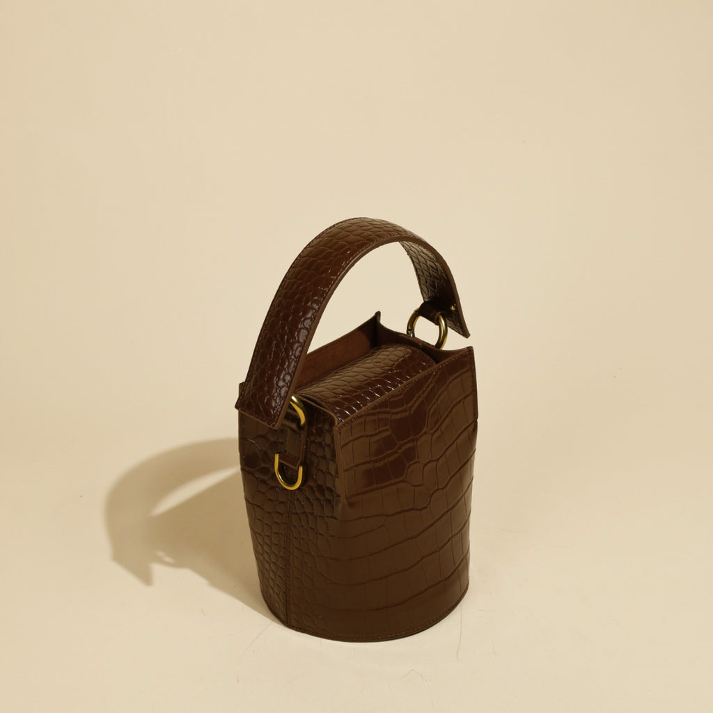 Cowhide Messenger Bucket Bag