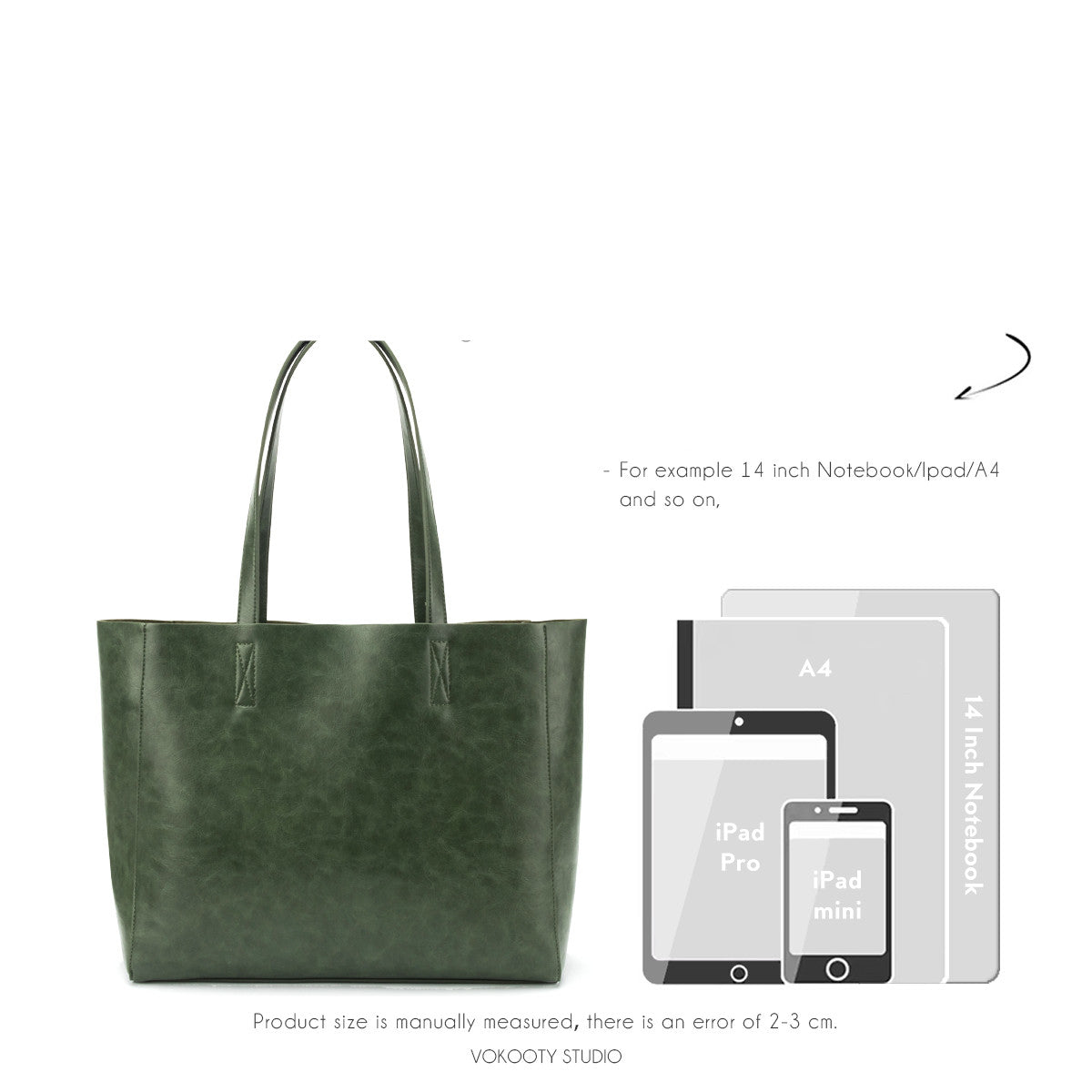 Dark Green Leather Tote Bag
