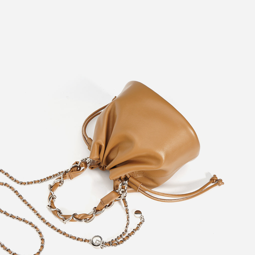 Drawstring Leather Bucket Bag