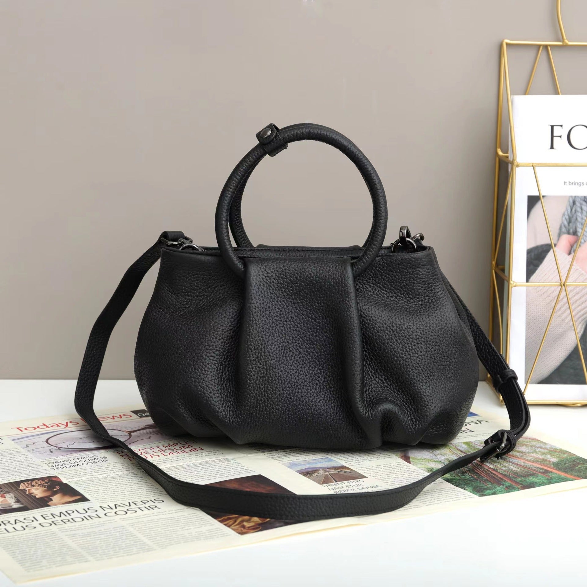 Pleated Leather Bag