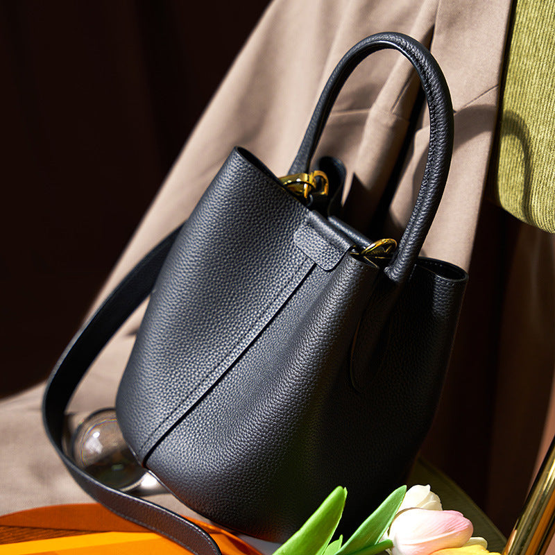 Leather Crossbody Bucket Bag