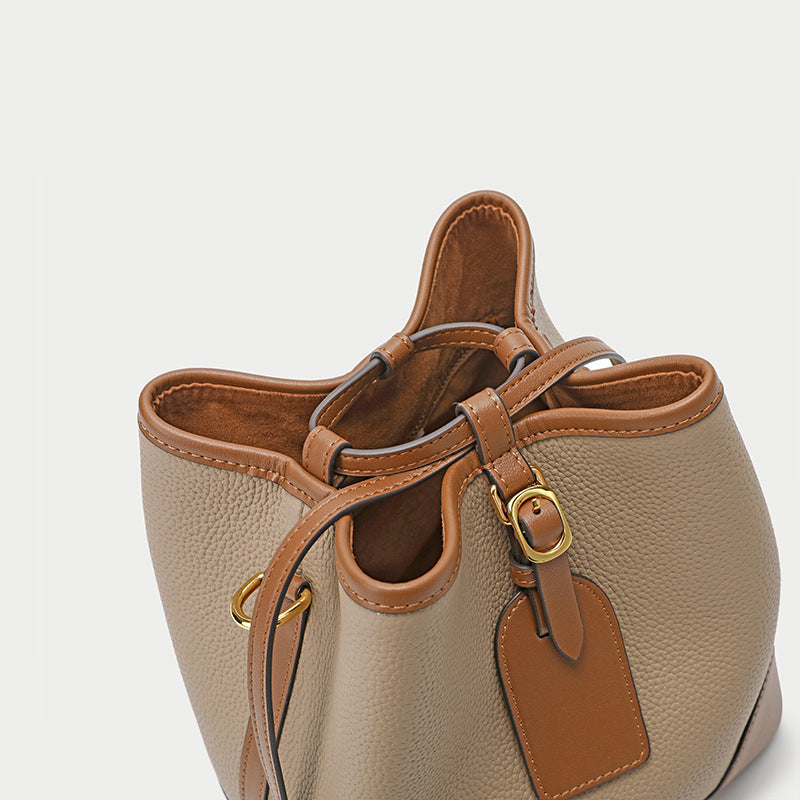 Cowhide Drawstring Bucket Bag