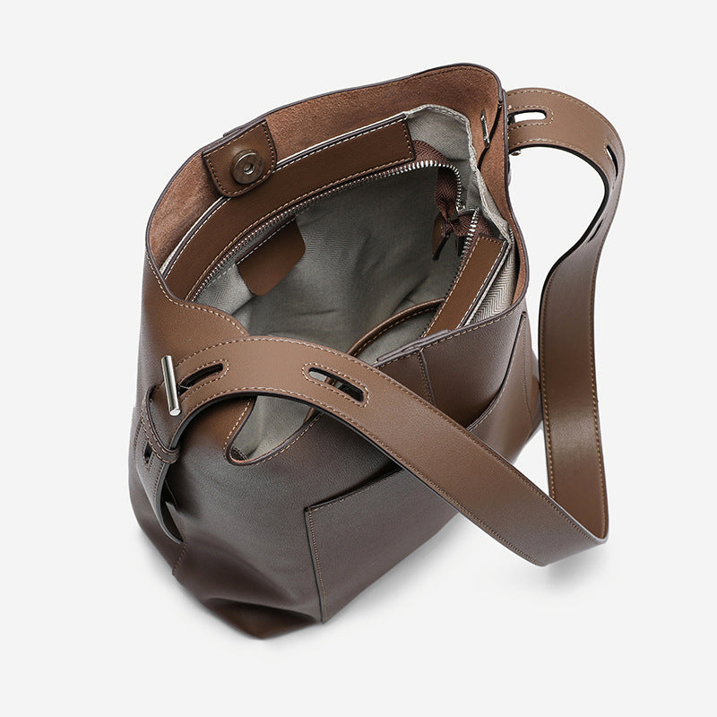 Leather Bucket Messenger Bag