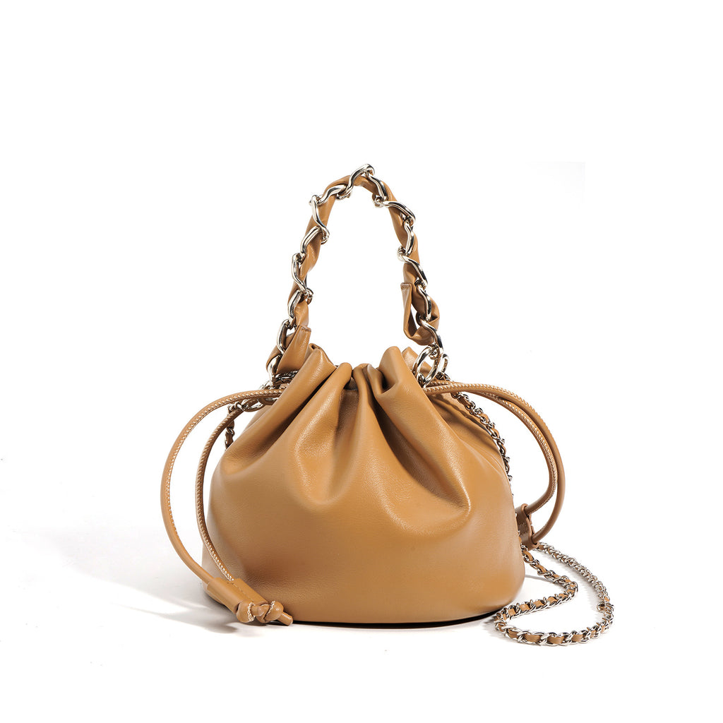 Drawstring Leather Bucket Bag