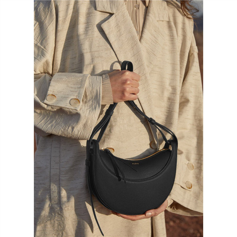 Litchi Pattern Leather Crescent Bag