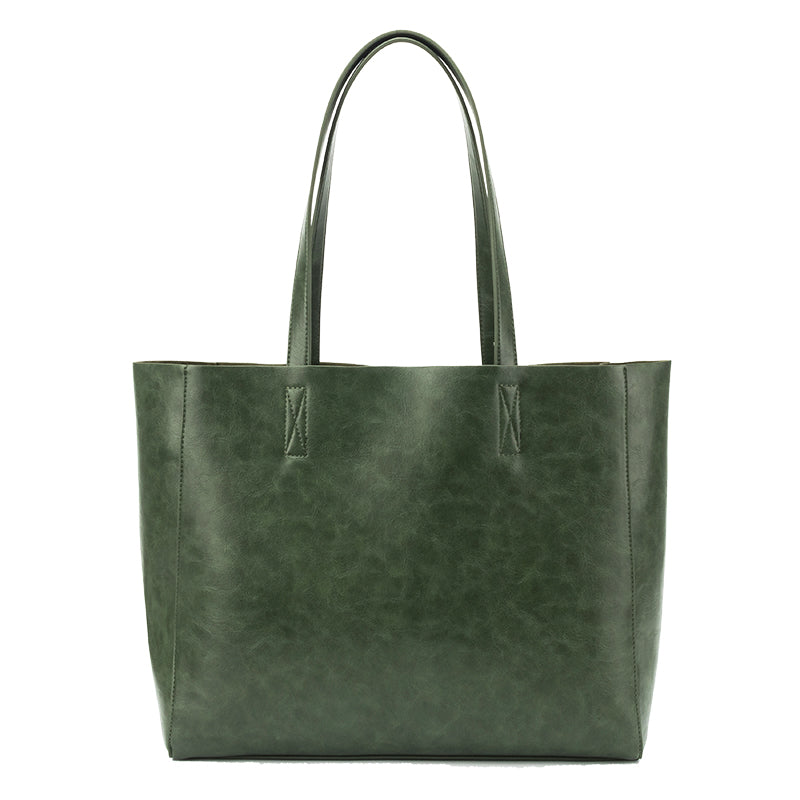 Dark Green Leather Tote Bag
