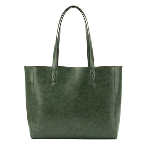 Dark Green Leather Tote Bag