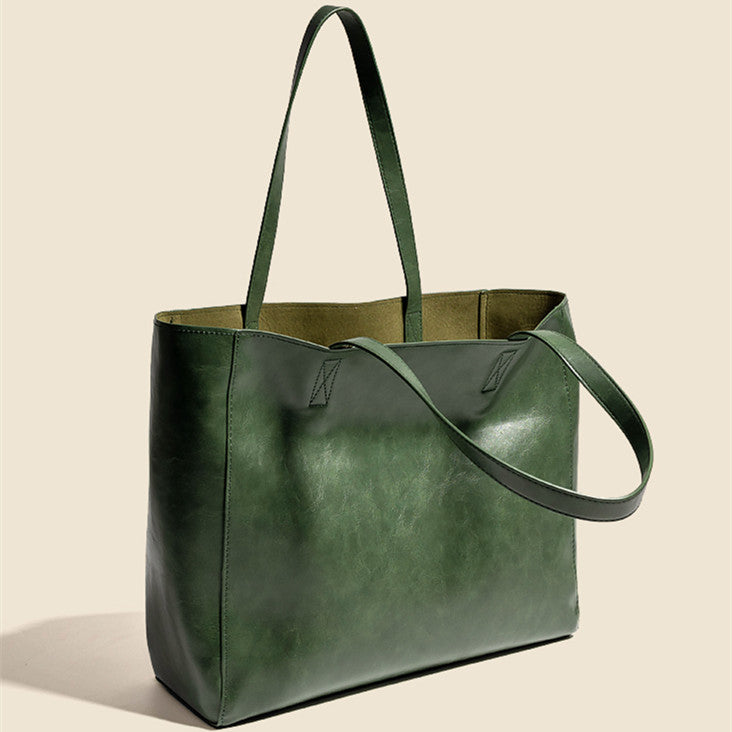 Dark Green Leather Tote Bag