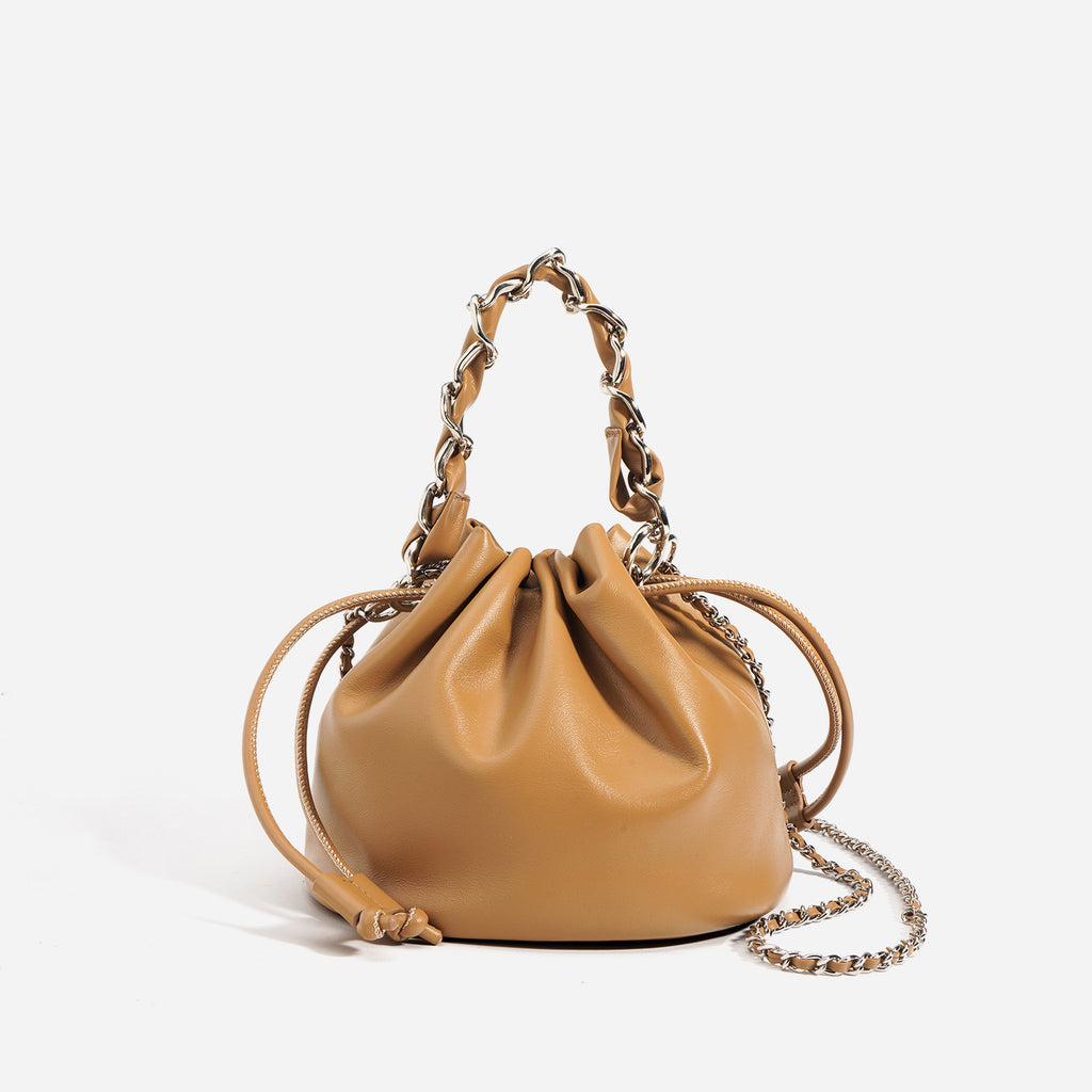 Drawstring Leather Bucket Bag