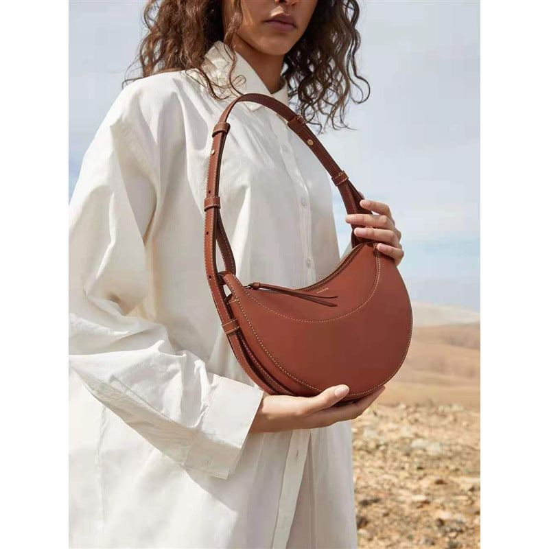 Litchi Pattern Leather Crescent Bag