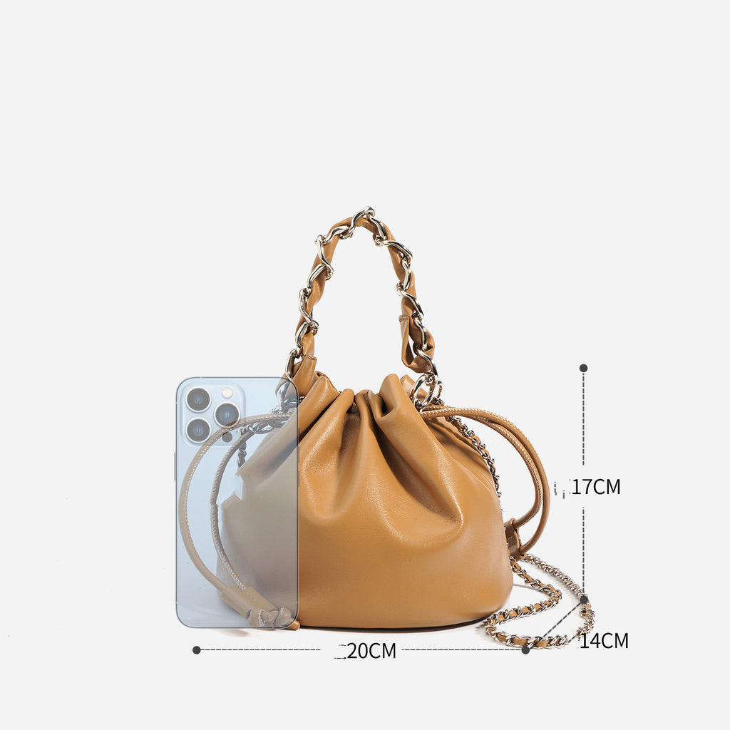 Drawstring Leather Bucket Bag