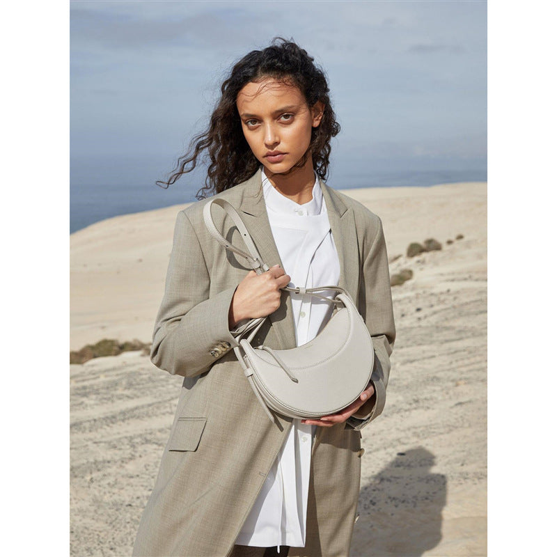 Litchi Pattern Leather Crescent Bag