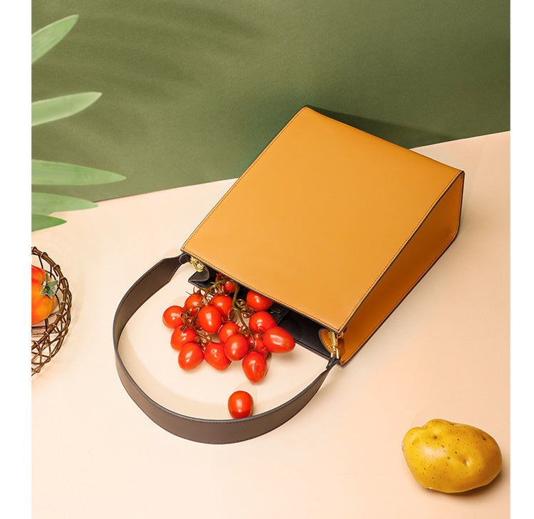 Contrast Color Leather Shoulder Bag
