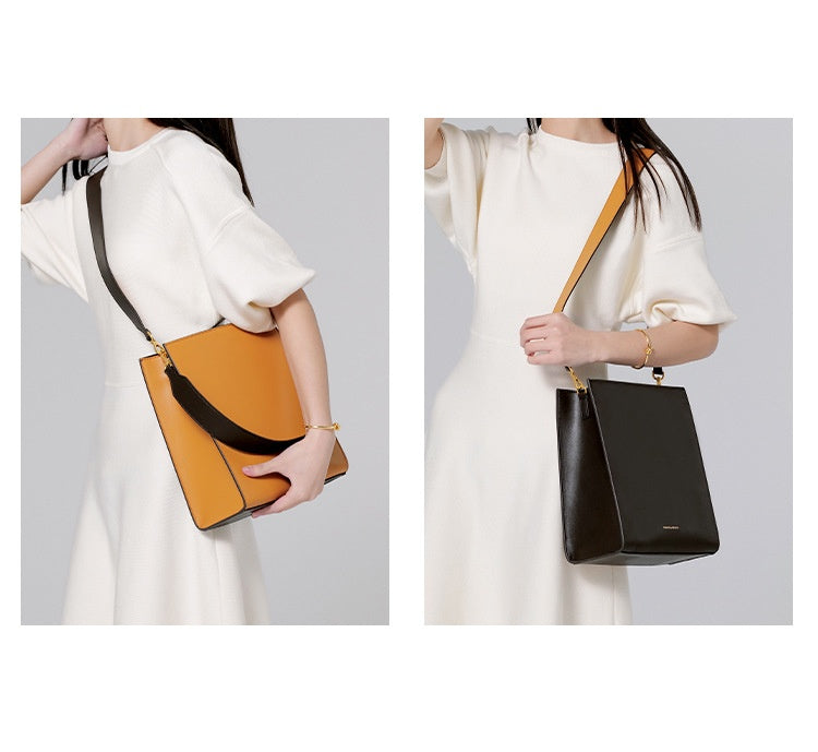 Contrast Color Leather Shoulder Bag