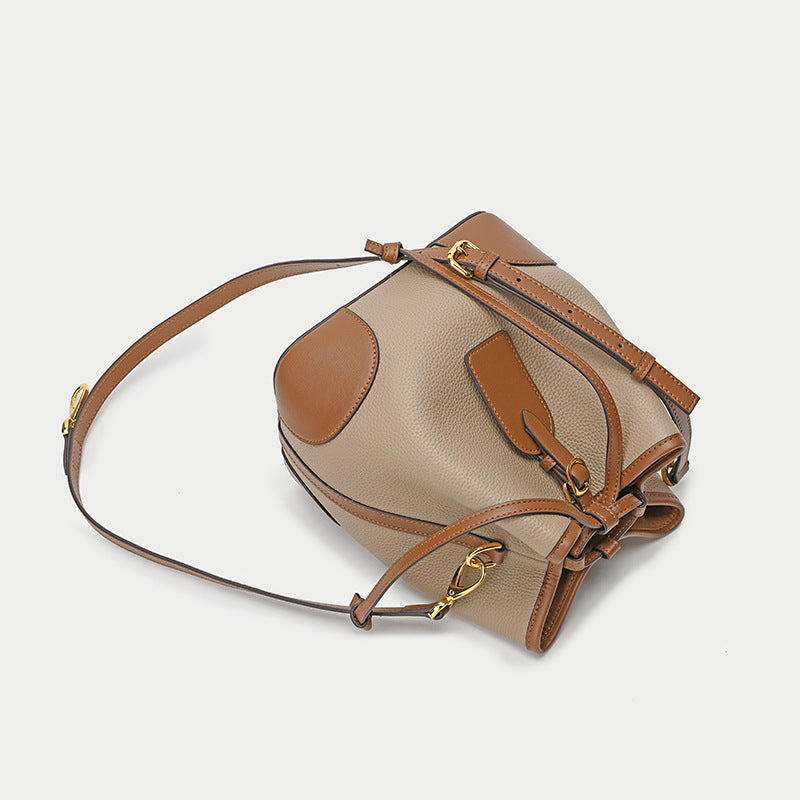 Cowhide Drawstring Bucket Bag