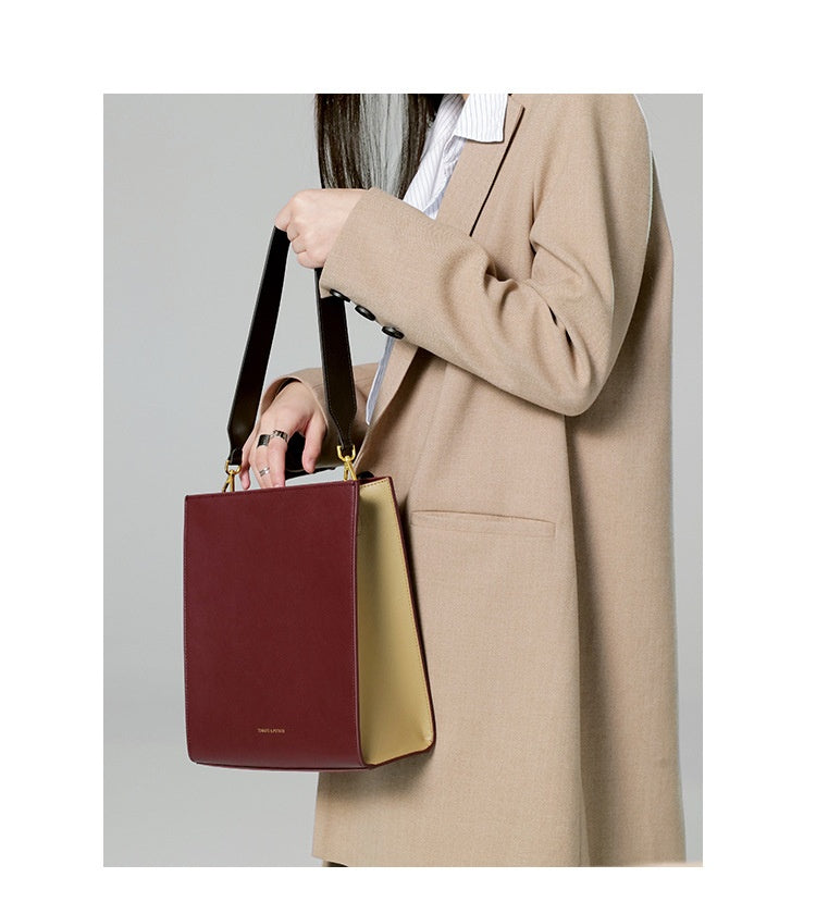 Contrast Color Leather Shoulder Bag