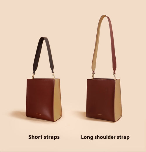 Contrast Color Leather Shoulder Bag