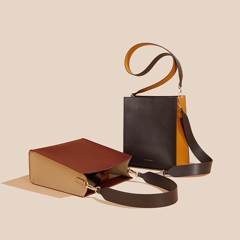 Contrast Color Leather Shoulder Bag