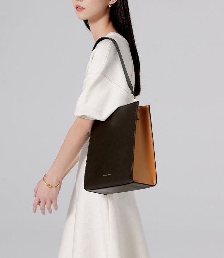 Contrast Color Leather Shoulder Bag
