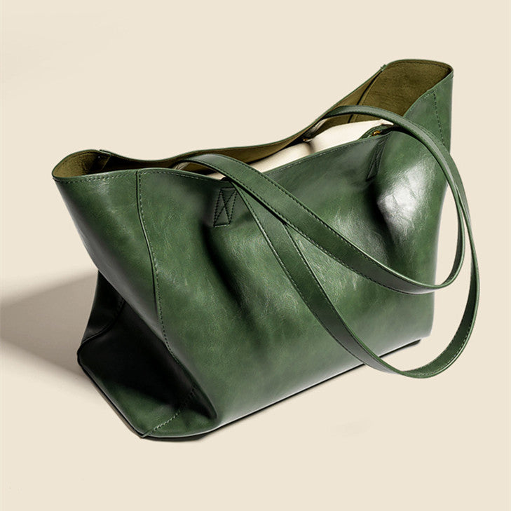 Dark Green Leather Tote Bag