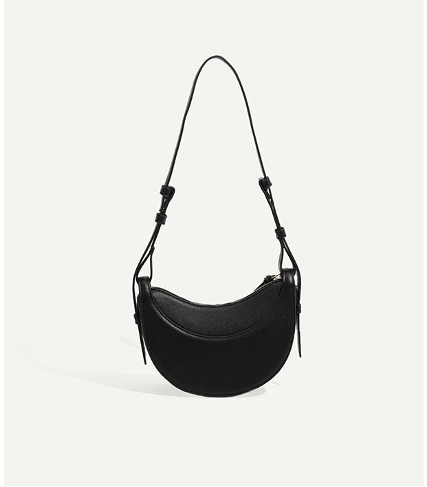 Litchi Pattern Leather Crescent Bag