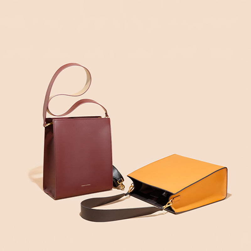 Contrast Color Leather Shoulder Bag